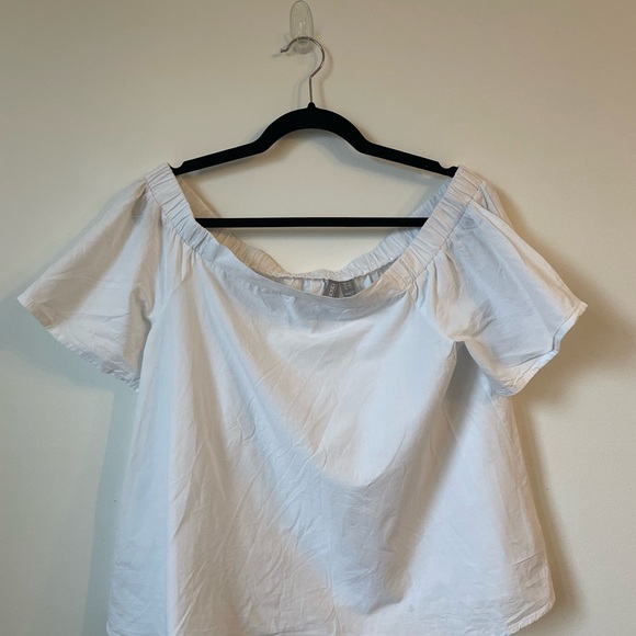 ASOS DESIGN MATERNITY COTTON OFF SHOULDER TOP IN IVORY SIZE US 8 - Picture 2 of 4